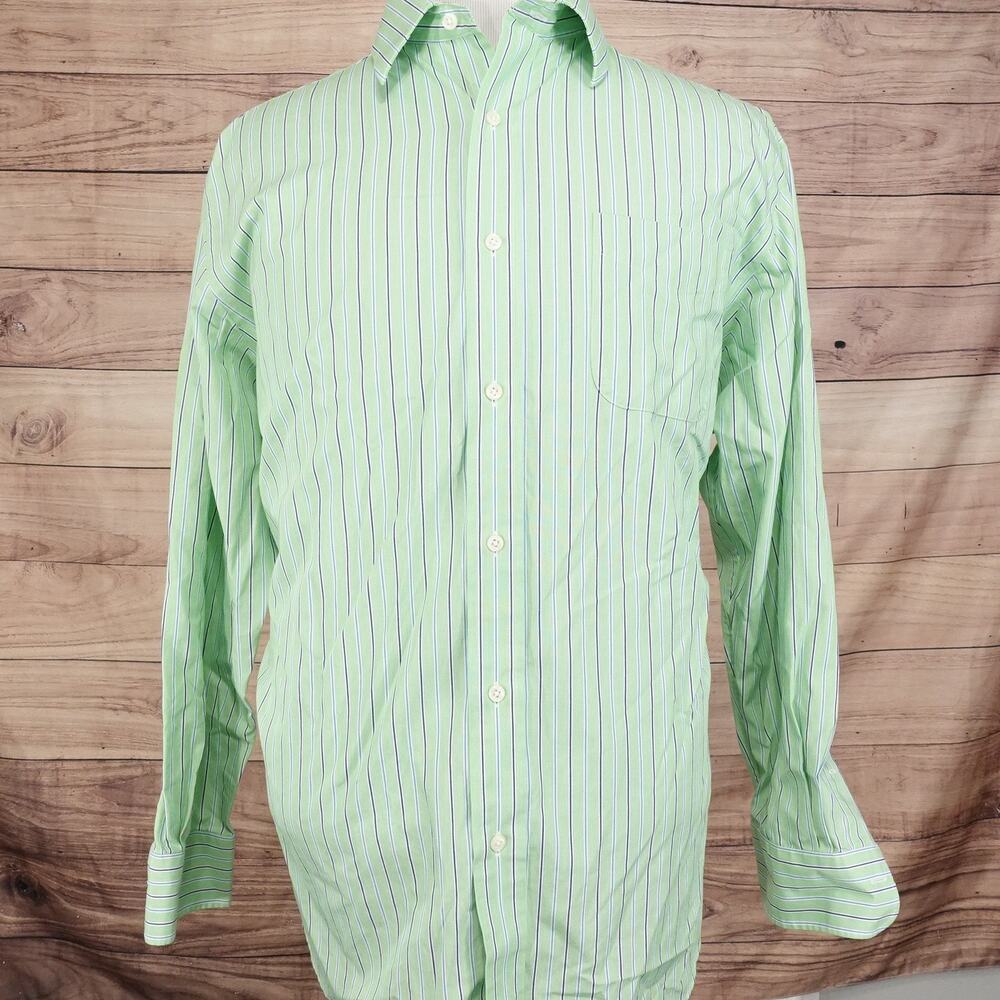 Lauren Ralph Lauren Shirt Mens 17.5 XL Green Blue Striped Non Iron L/S‎ -L1 - Picture 3 of 7
